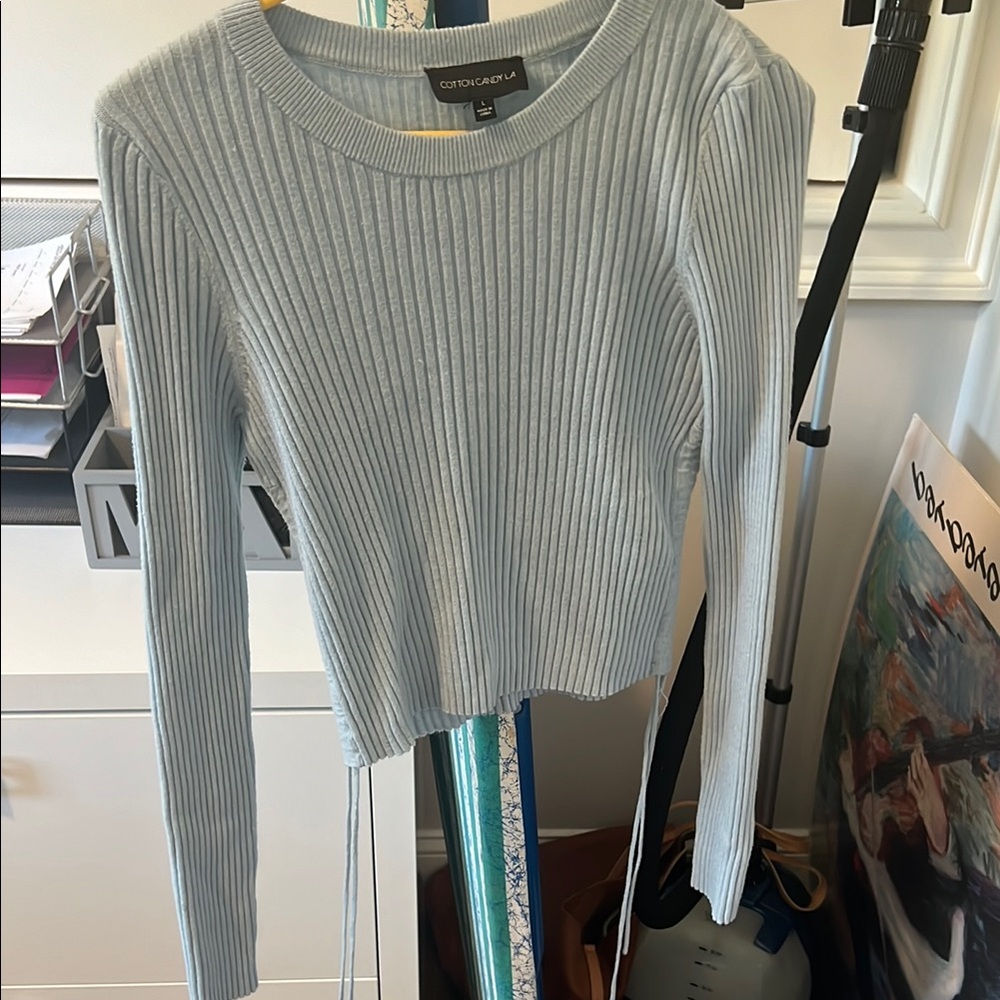 Cotton Candy Light Blue Ribbed Sweater